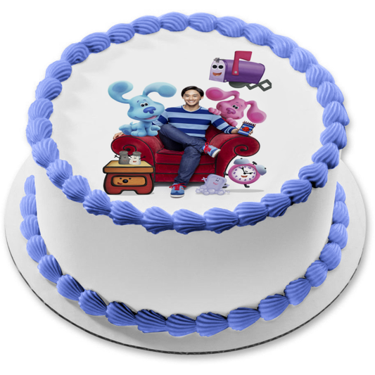 Blue's Clues & You! Mailbox Blue Josh Tickety Tock Magenta Notepad Edible Cake Topper Image ABPID52507