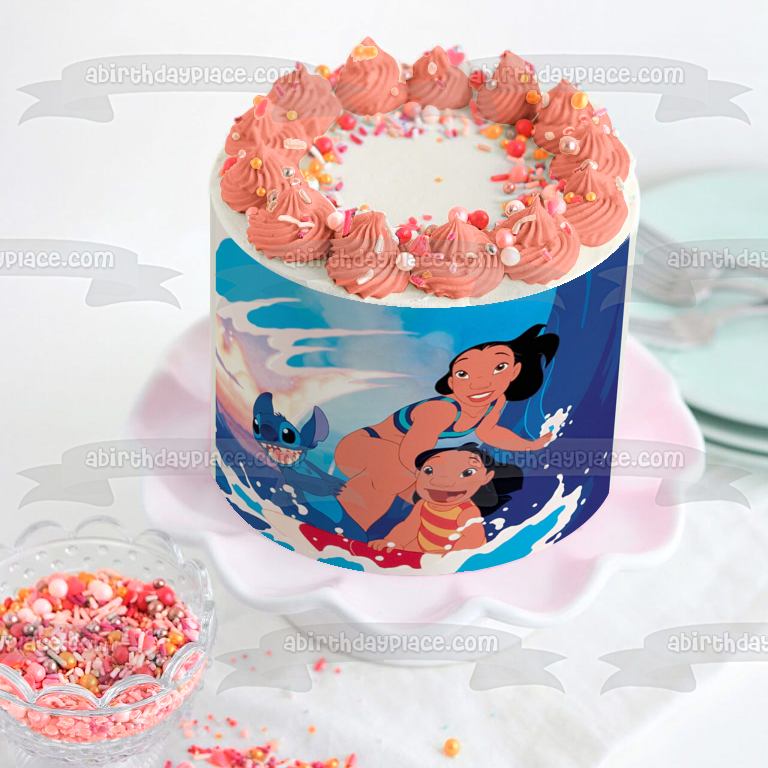 Adorno comestible para tarta de Disney Lilo y Stitch Nani surfeando Imagen ABPID52243 