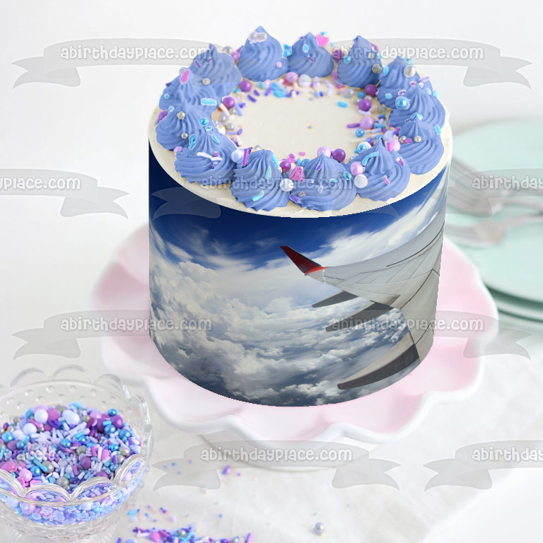 Airplane Window View Airplane Wing Clouds Edible Cake Topper Image ABPID52527