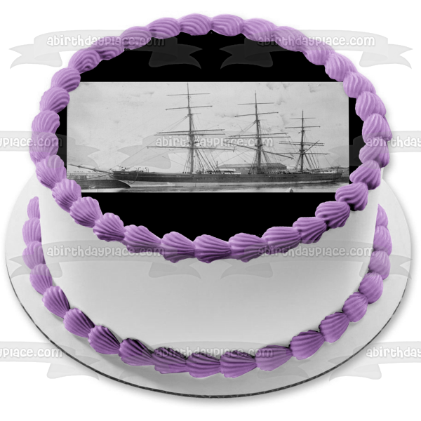 Imagen de adorno comestible para pastel en blanco y negro de barco ABPID52533 