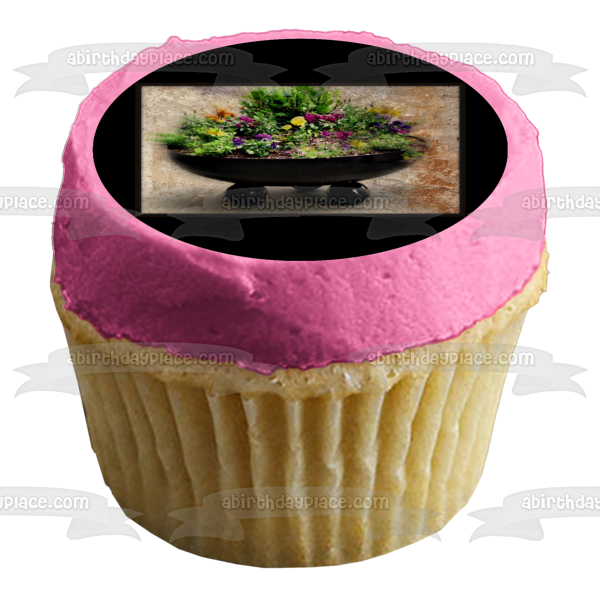 Adorno comestible para tarta con flores decorativas de color rosa y morado, imagen ABPID52535 