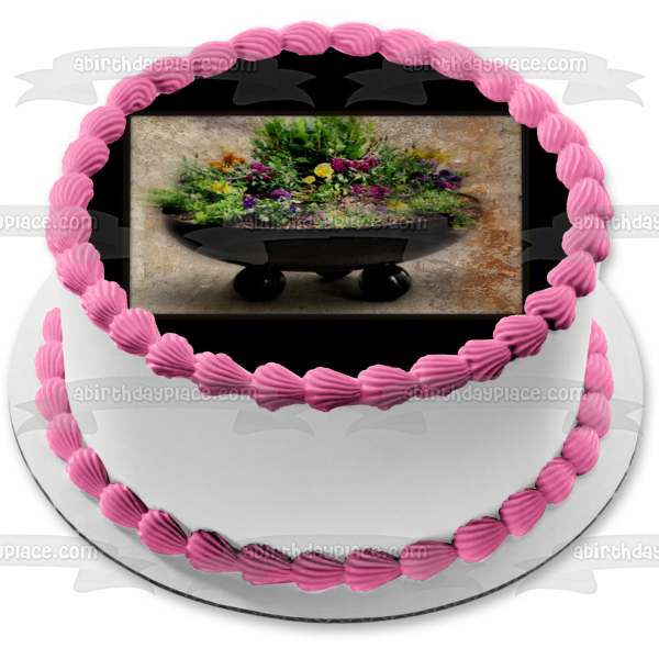 Adorno comestible para tarta con flores decorativas de color rosa y morado, imagen ABPID52535 