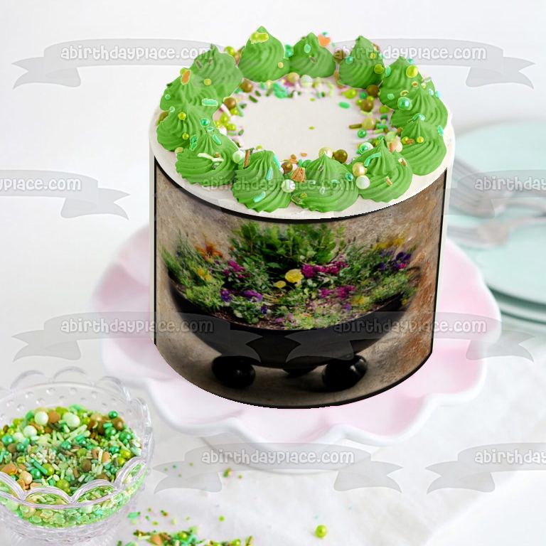 Adorno comestible para tarta con flores decorativas de color rosa y morado, imagen ABPID52535 