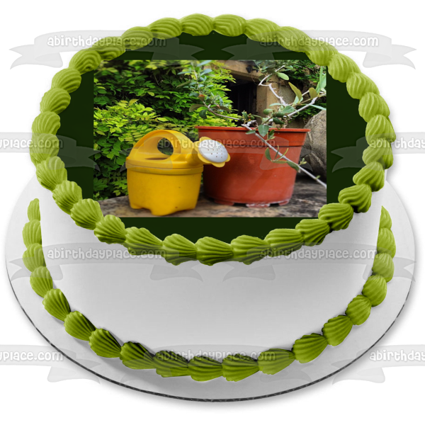 Regadera de jardinería Plantas en maceta Adorno comestible para pastel Imagen ABPID52536 