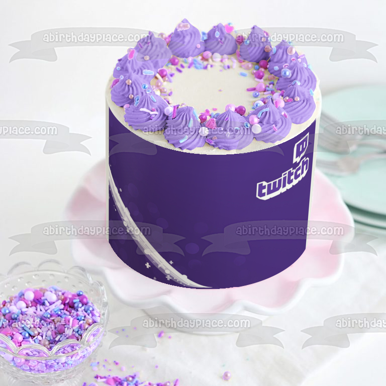 Logotipo de Twitch Servicio de transmisión de vídeo morado y blanco Imagen comestible para decoración de tartas ABPID52538 