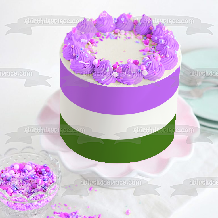 Bandera del Orgullo Genderqueer Lgbtqia+ Lesbiana Gay Bisexual Transgénero Queer Intersex Asexual Genderqueer Edible Cake Topper Imagen ABPID52288 