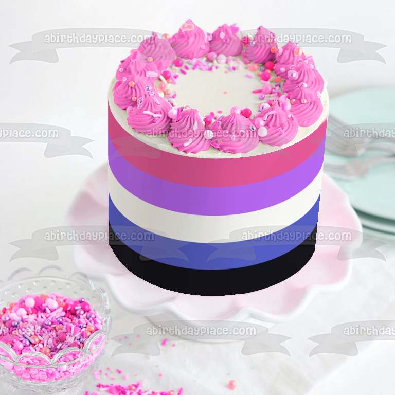 Bandera del Orgullo Genderfluid Lgbqia+ Lesbiana Gay Bisexual Transgénero Queer Intersex Asexual Genderfluid Edible Cake Topper Imagen ABPID52289 