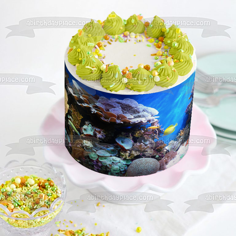 Decoración comestible para tarta con diseño de pez de vida y paisaje oceánico, imagen ABPID52571 