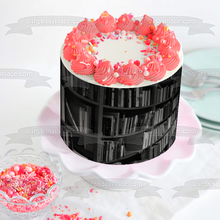 Imagen de decoración comestible para tarta con estantería de libros de biblioteca ABPID52574 