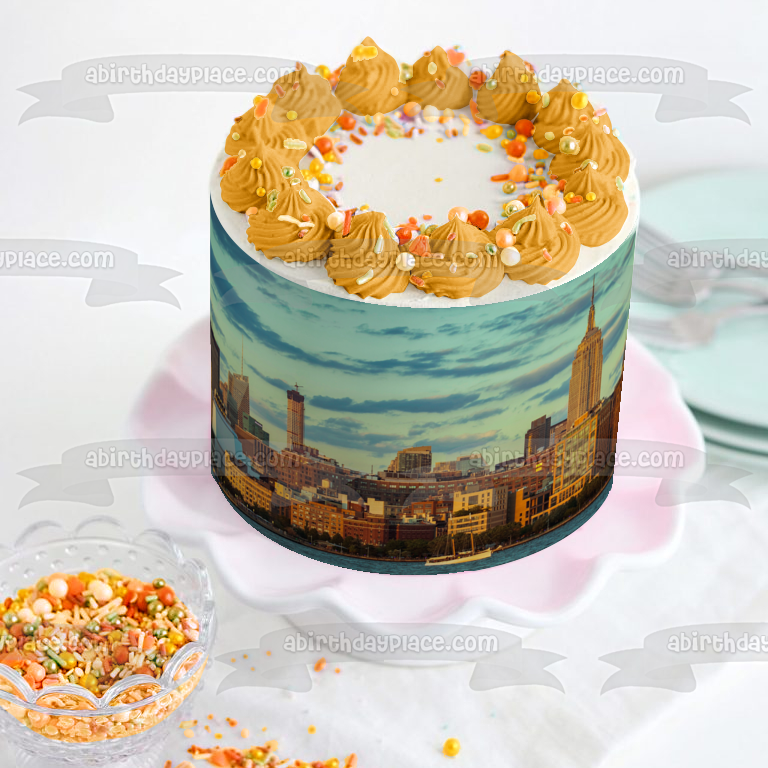 Imagen de decoración comestible para tarta con paisaje de edificios de la ciudad ABPID52577 