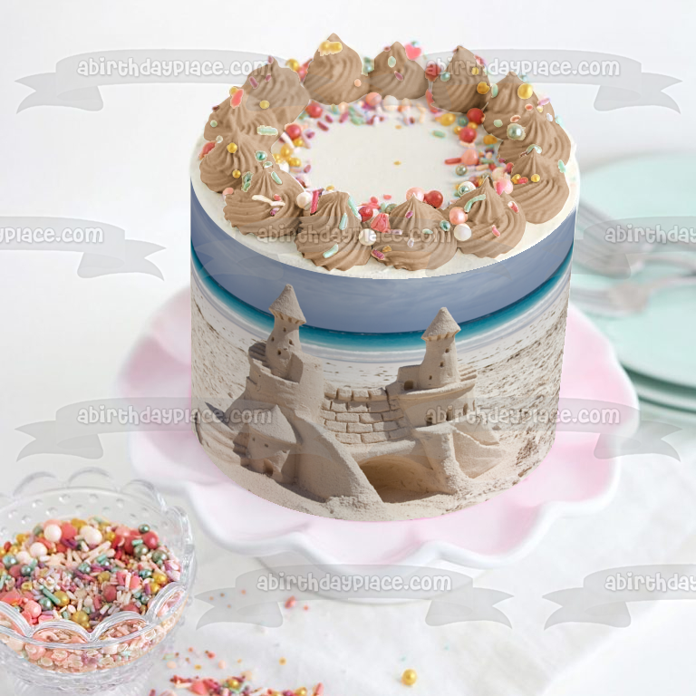 Imagen comestible para tarta con castillo de arena de playa ABPID52611 