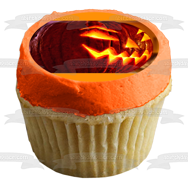 Imagen de adorno comestible para pastel de calabaza de Halloween Scary Jack-O-Lantern ABPID52625 