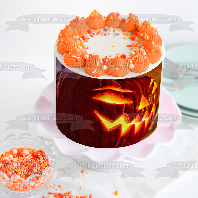 Imagen de adorno comestible para pastel de calabaza de Halloween Scary Jack-O-Lantern ABPID52625 