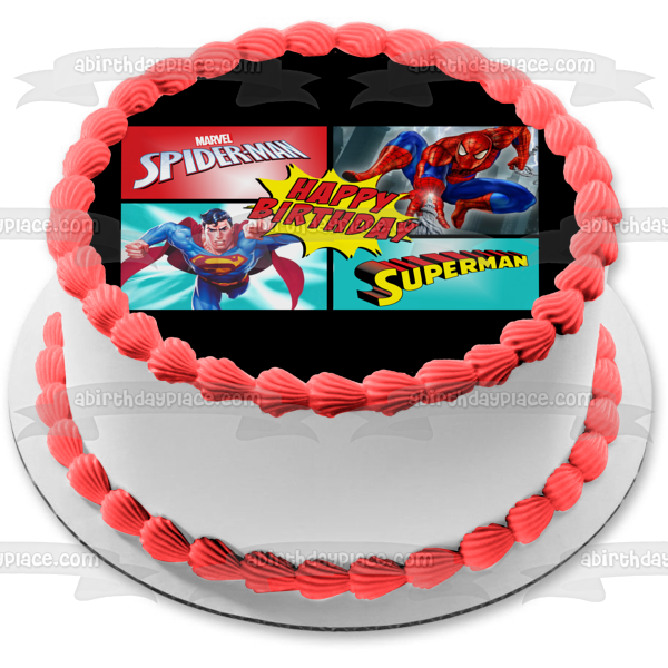 Marvel DC Superman Spider-Man Comic Super Hero Happy Birthday Edible Cake Topper Image ABPID52902