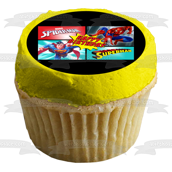 Marvel DC Superman Spider-Man Comic Super Hero Happy Birthday Edible Cake Topper Image ABPID52902