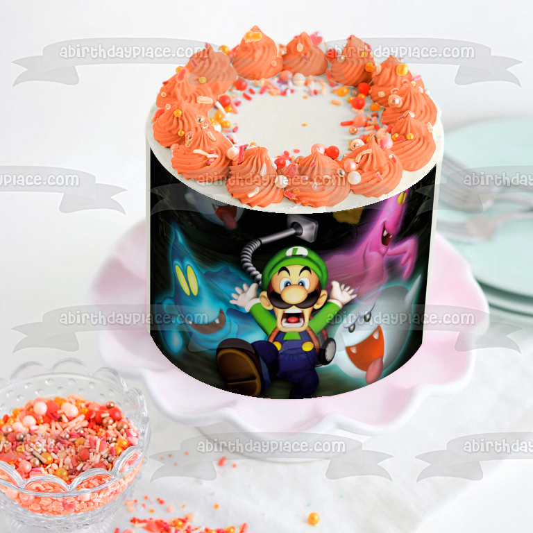 Luigi's Mansion Luigi Ghosts Scary Video Game Edible Cake Topper Imagen ABPID52910 