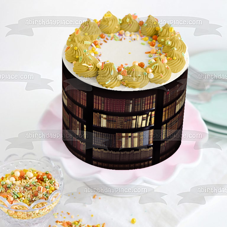 Library Books and Shelves Edible Cake Topper Image ABPID52924