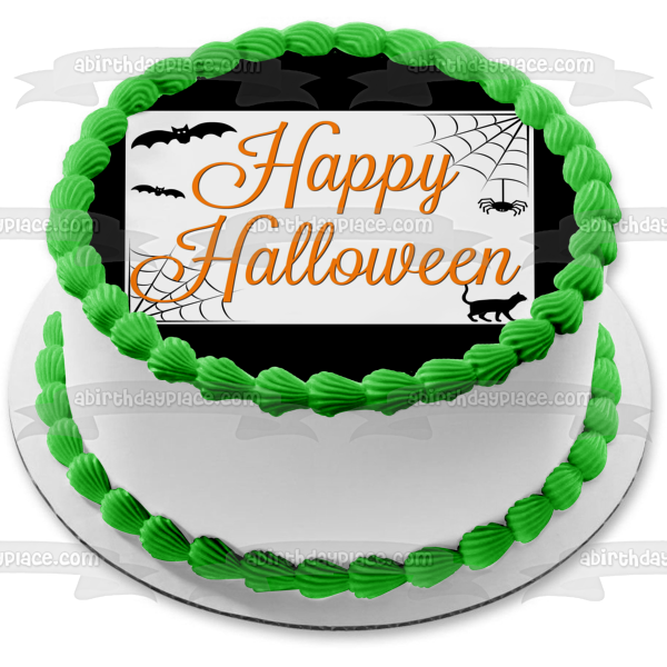 Feliz Halloween Murciélagos Gato Araña Telaraña Decoración comestible para tarta Imagen ABPID52684 