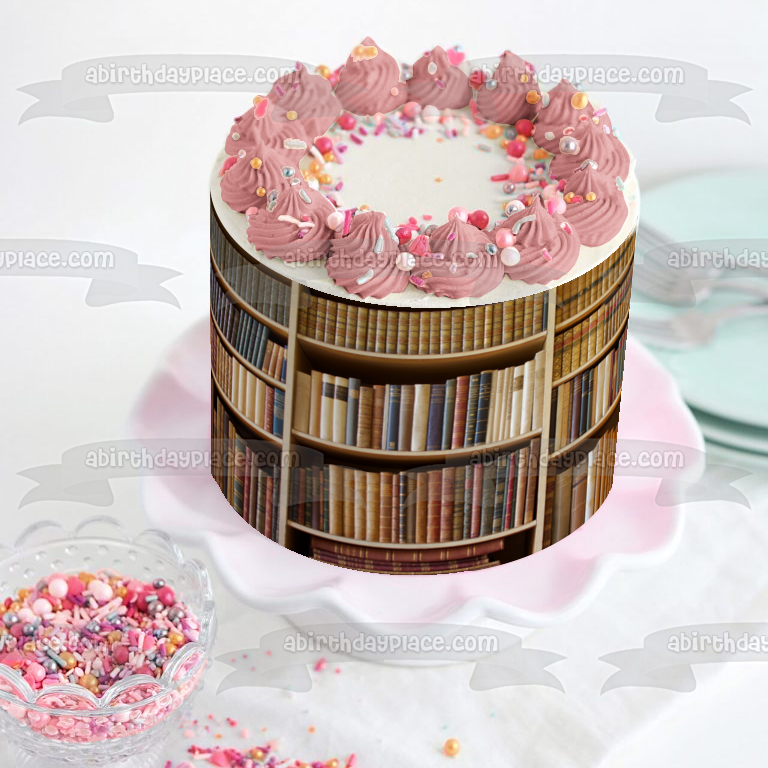 Imagen de decoración comestible para tarta de libros, estantería, libros, ABPID52926 