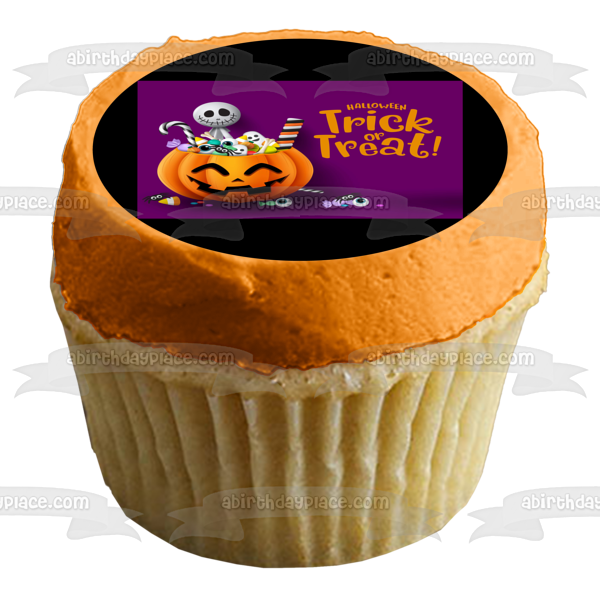 Truco o trato Feliz Halloween Esqueleto Jack-O-Lantern Caramelo Adorno comestible para tarta Imagen ABPID52687 