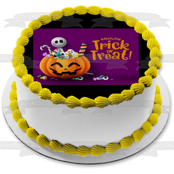 Truco o trato Feliz Halloween Esqueleto Jack-O-Lantern Caramelo Adorno comestible para tarta Imagen ABPID52687 