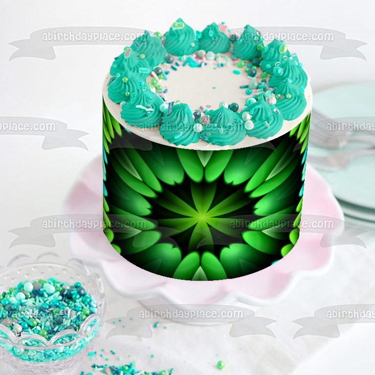 Adorno comestible para tarta con estampado de flores verdes, imagen ABPID52929 