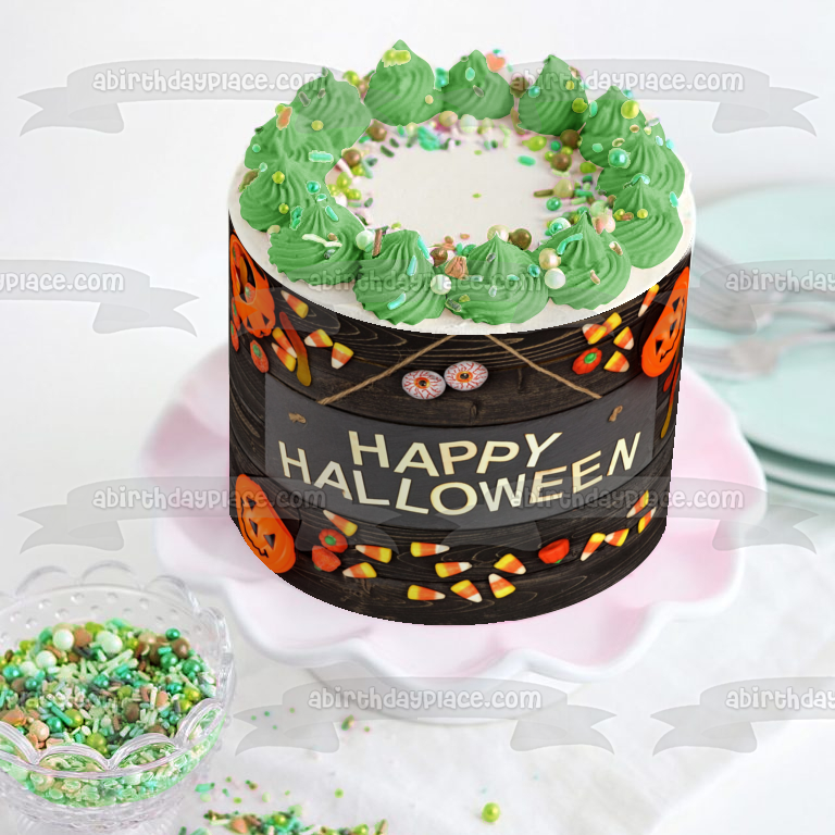 Feliz Halloween Jack-O-Lanterns Candy Corn adorno comestible para tarta imagen ABPID52689 