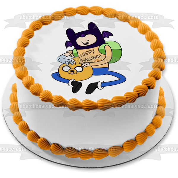 Hora de aventuras Feliz Halloween Finn Jake Truco o trato Adorno comestible para tarta Imagen ABPID52693 