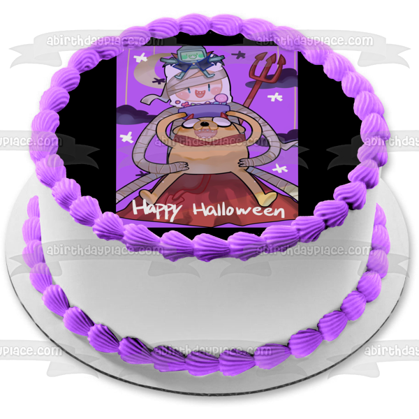 Hora de aventuras Feliz Halloween Jake Finn BMO Disfraces de truco o trato Adorno comestible para tarta Imagen ABPID52695 