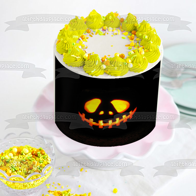 Imagen de adorno comestible para tarta de calabaza de Halloween Jack-O-Lantern espeluznante y aterrador ABPID52944 