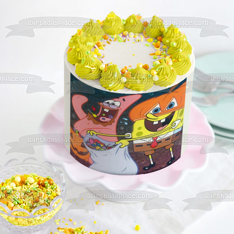 Bob Esponja Pantalones Cuadrados Feliz Halloween Truco o Trato Disfraces de Patricio Caramelo Adorno comestible para tarta Imagen ABPID52704 