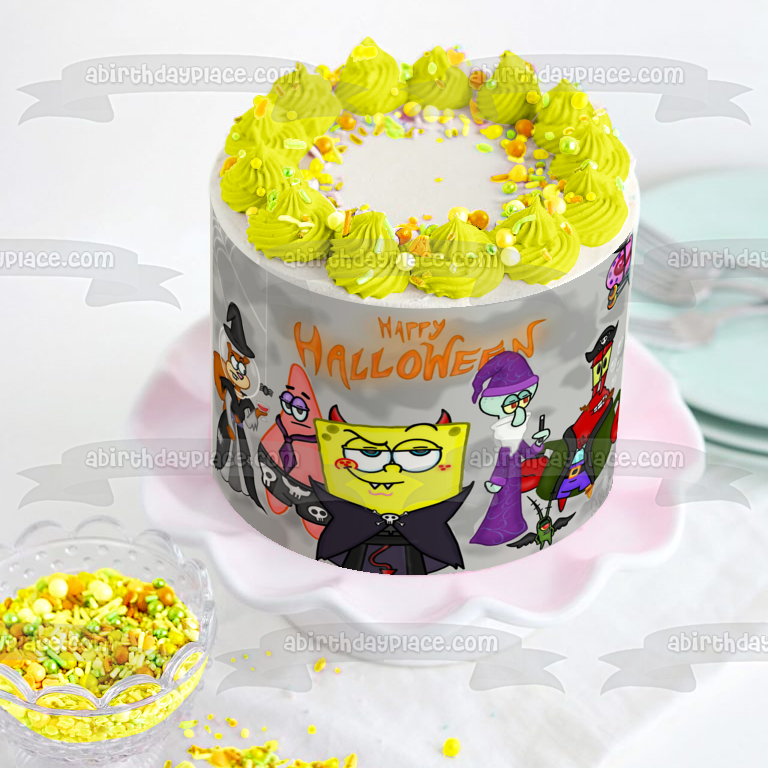 SpongeBob SquarePants Happy Halloween Patrick Sandy Mr. Krabs Gary Squidword Plankton Halloween Costumes Edible Cake Topper Image ABPID52706