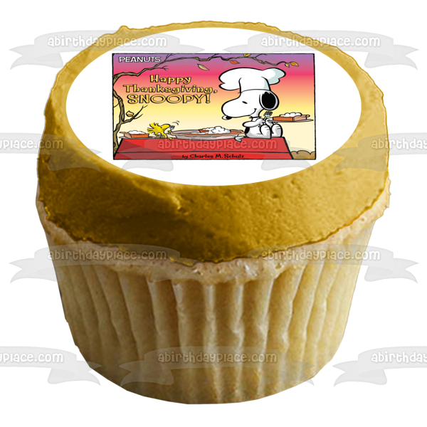 The Peanuts Happy Thanksgiving Snoopy Woodstock Pumpkin Pie Edible Cake Topper Image ABPID52718