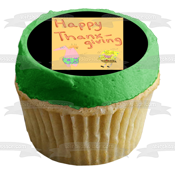 SpongeBob SquarePants Happy Thanx-Giving Patrick Eating Turkey Edible Cake Topper Image ABPID52727