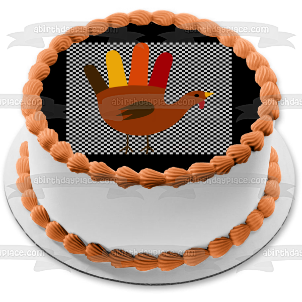 Imagen de decoración comestible para tarta de pavo con huella de mano de Acción de Gracias feliz ABPID52728 