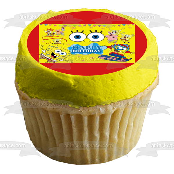 SpongeBob SquarePants Happy Birthday Patrick Sandy Squidword Edible Cake Topper Image ABPID52735