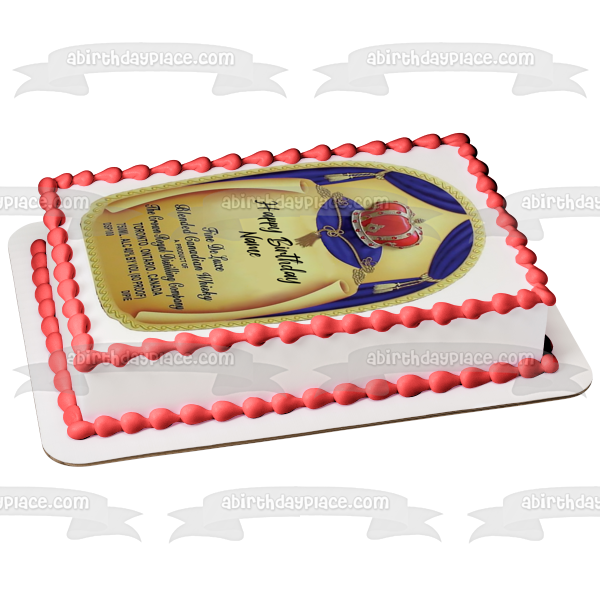 Etiqueta de botella de whisky con alcohol Crown Royal, feliz cumpleaños, nombre personalizado, decoración comestible para tarta, imagen ABPID52994 