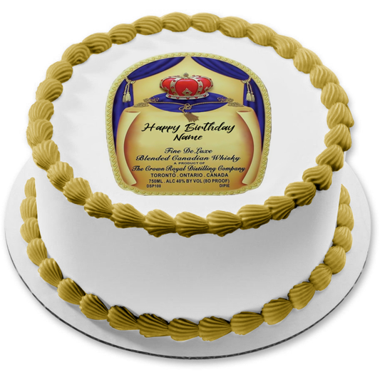 Etiqueta de botella de whisky con alcohol Crown Royal, feliz cumpleaños, nombre personalizado, decoración comestible para tarta, imagen ABPID52994 