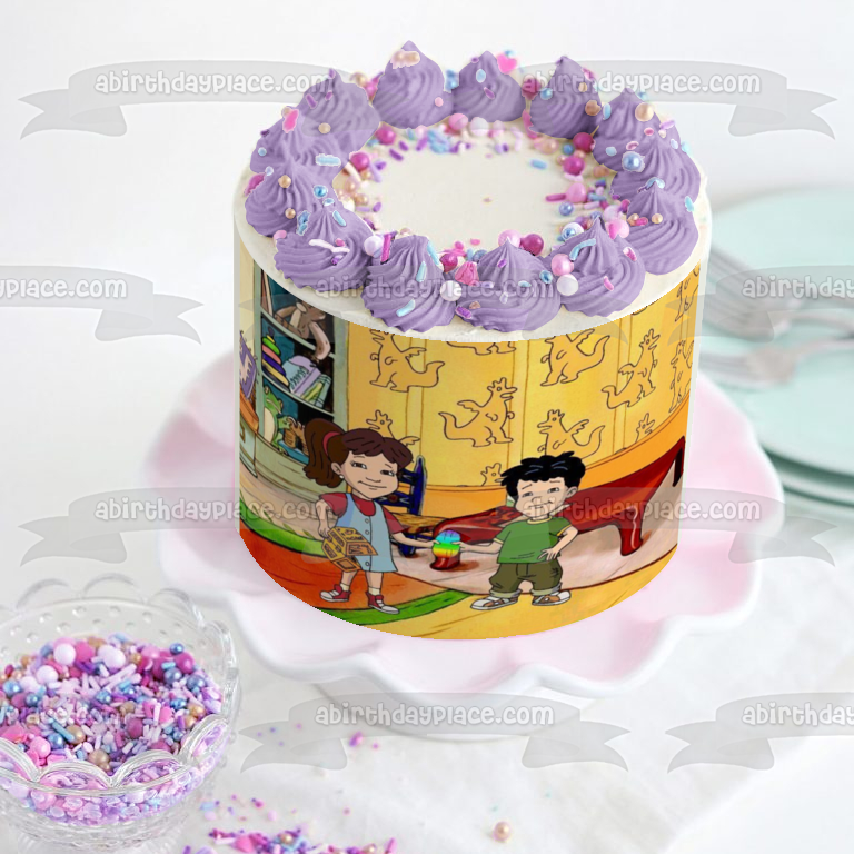 Imagen de decoración comestible para tarta con diseño de Dragon Tales, escala mágica, Max y Emmy, ABPID52750 