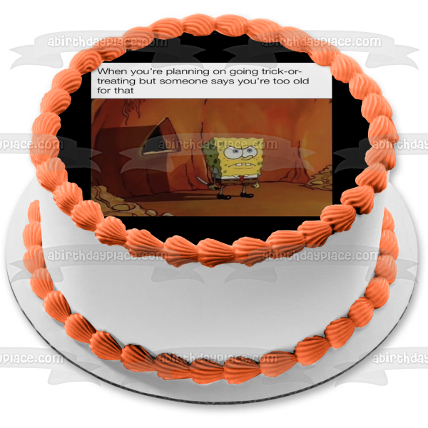 Adorno comestible para tarta con meme de Halloween de Bob Esponja, imagen ABPID52764 