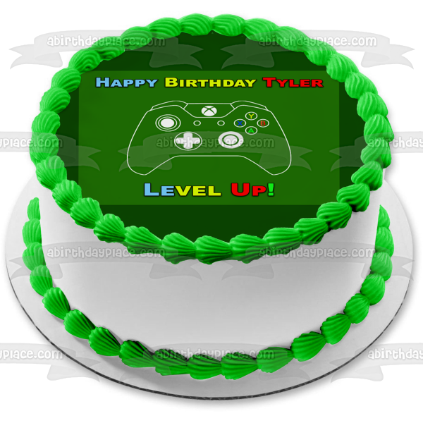 Controlador XBox Sube de nivel Feliz cumpleaños Tu nombre personalizado Imagen comestible para decoración de tarta ABPID53012 