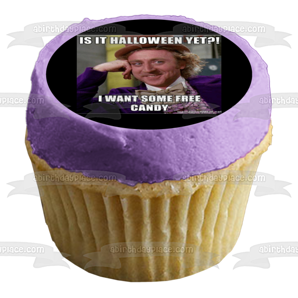 Willy Wonka y la fábrica de chocolate Meme de Halloween Willy Wonka Adorno comestible para tarta Imagen ABPID52768 