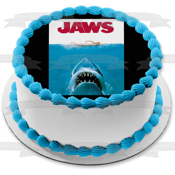 Jaws Movie Poster Classic Horror Film Shark Edible Cake Topper Image ABPID52788