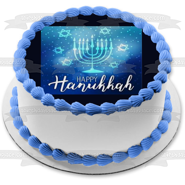 Decoración comestible para tarta con diseño de estrella de David Menorah de Happy Hanukkah ABPID53029 