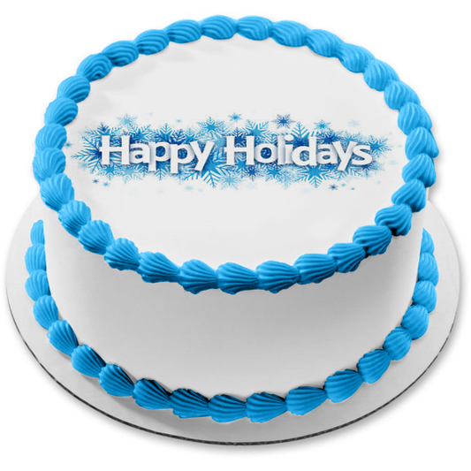 Felices fiestas, copos de nieve azules, decoración comestible para tarta, imagen ABPID53035 