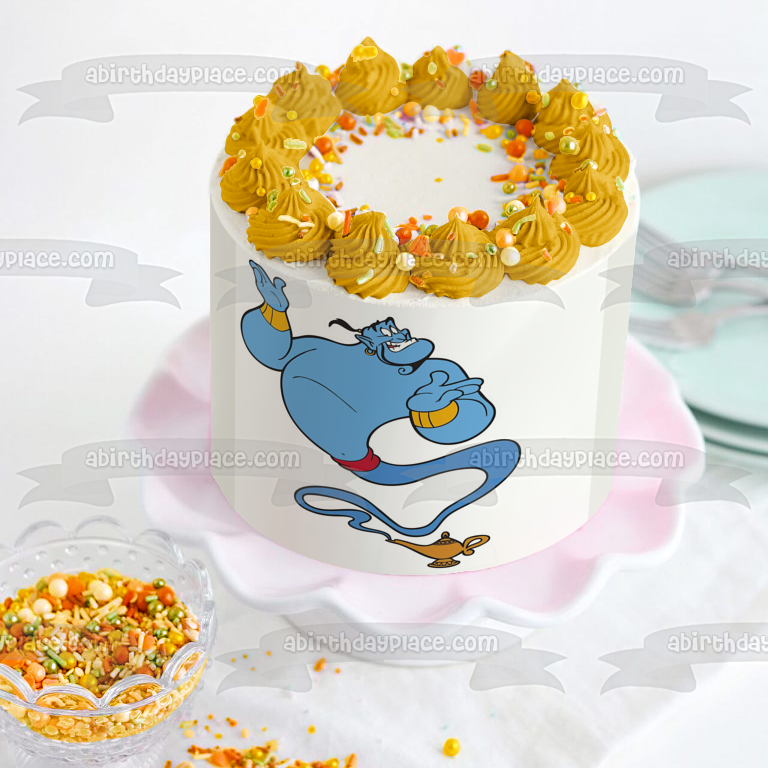 Imagen comestible para decoración de tarta comestible animada del genio de la lámpara Aladdin Robin Williams de Disney ABPID52797 