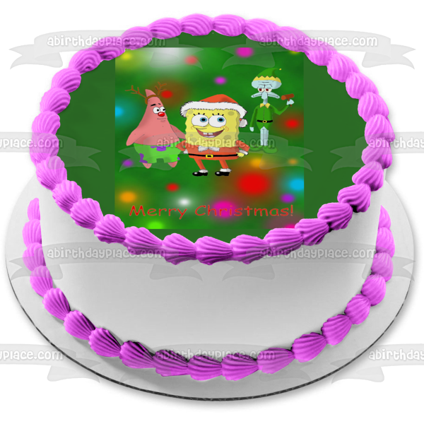 SpongeBob SquarePants Merry Christmas SpongeBob Santa Costume Squidword Elf Costume Patrick Reindeer Costume Edible Cake Topper Image ABPID53064