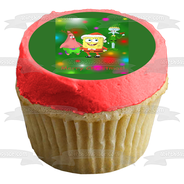 SpongeBob SquarePants Merry Christmas SpongeBob Santa Costume Squidword Elf Costume Patrick Reindeer Costume Edible Cake Topper Image ABPID53064