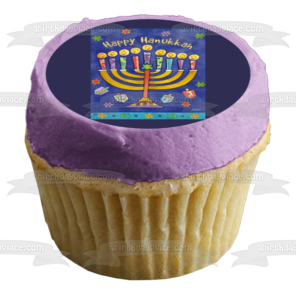 Happy Hanukkah Menorah Dreidel Star of David Edible Cake Topper Image ABPID53078