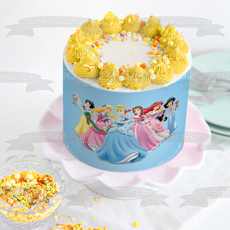 Disney Princess Merry Christmas Snow White Aurora Cinderella Belle Ariel Jasmine Christmas Decorations Edible Cake Topper Image ABPID53089